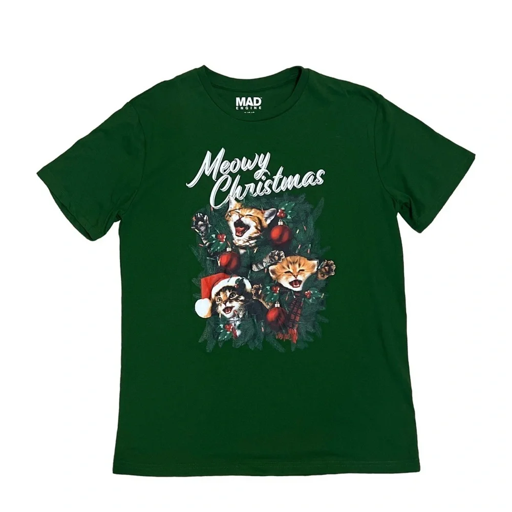 NWOT Mad engine size LG Meowy Christmas t-shirt